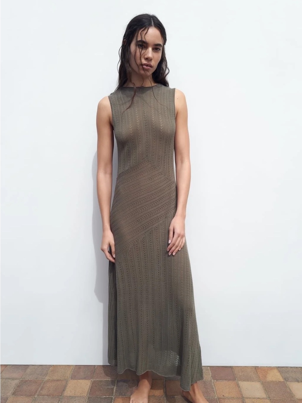 Sleeveless taupe grey Knit Maxi Dress